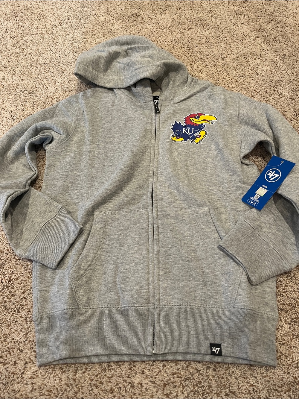 47 Boys Gray KU Jayhawk Zip-Up Hoodie with Logo